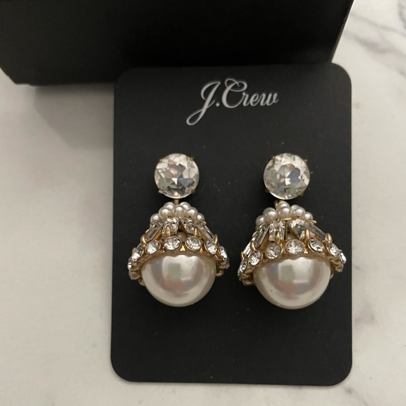 JCREW Crystal & Pearl Drop Earrings NWT OS Crystal - Picture 1 of 8